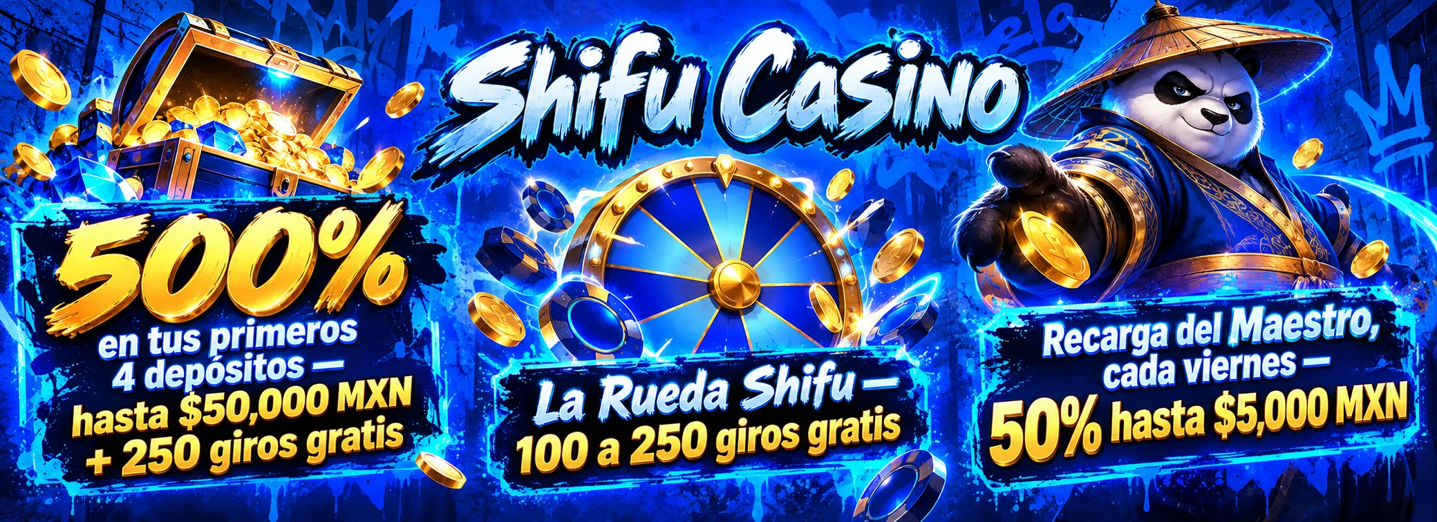 Shifu Casino — Bono de bienvenida Shifu Casino — 500% hasta $50,000 MXN + 250 giros